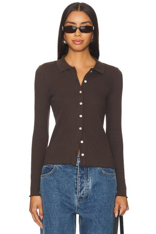 Goldie Lettuce Hem Cardigan in Coffee from Revolve.com | Revolve Clothing (Global)