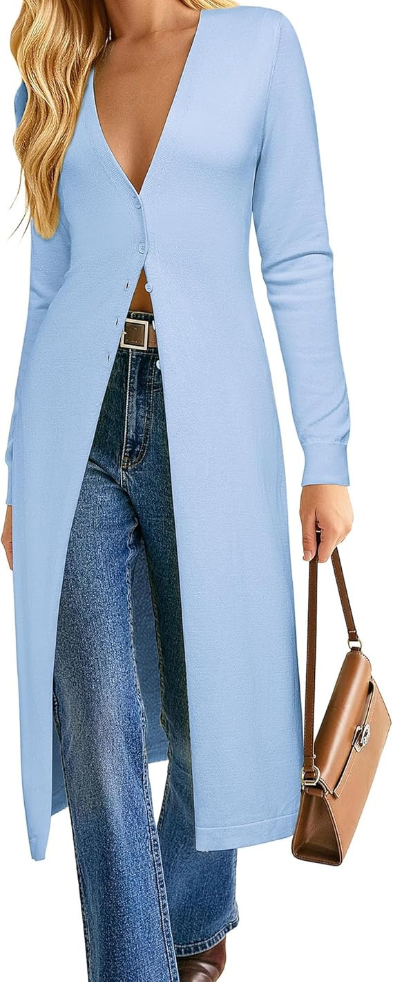 GRACE KARIN Womens Long Cardigan Trendy, Lightweight Knit Dusters Coat, V Neck Button Up Sweater ... | Amazon (US)