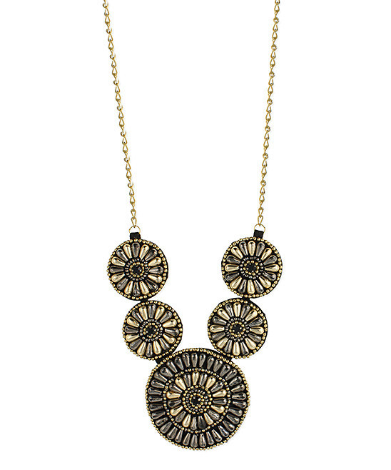 ZAD Women's Necklaces - Tri-Tone Beaded Medallion Bib Necklace | Zulily