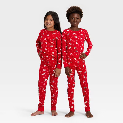 Kids' Ribbed Long Sleeve Shirt and Pants Holiday Matching Family Pajama Set - Wondershop™ Red | Target