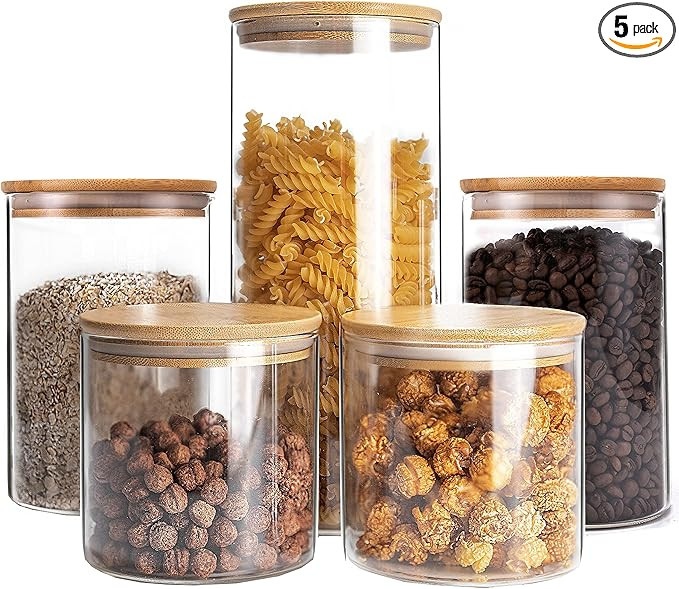 Amazon.com: Glass Storage Jars,5 PACK Food Storage Container, Glass Jar With Airtight Lid Kitchen... | Amazon (US)