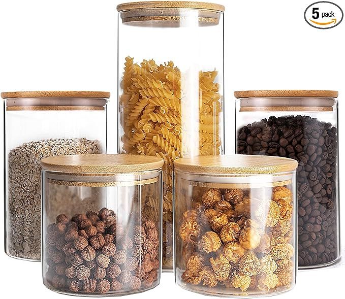 Amazon.com: Glass Storage Jars,5 PACK Food Storage Container, Glass Jar With Airtight Lid Kitchen... | Amazon (US)