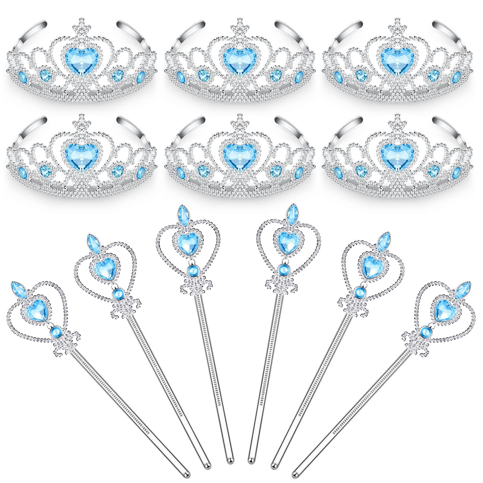 Chalyna 12 Pcs Princess Crowns Tiara and Wand for Little Girl Silver Heart Jewel Plastic Tiara Th... | Amazon (US)