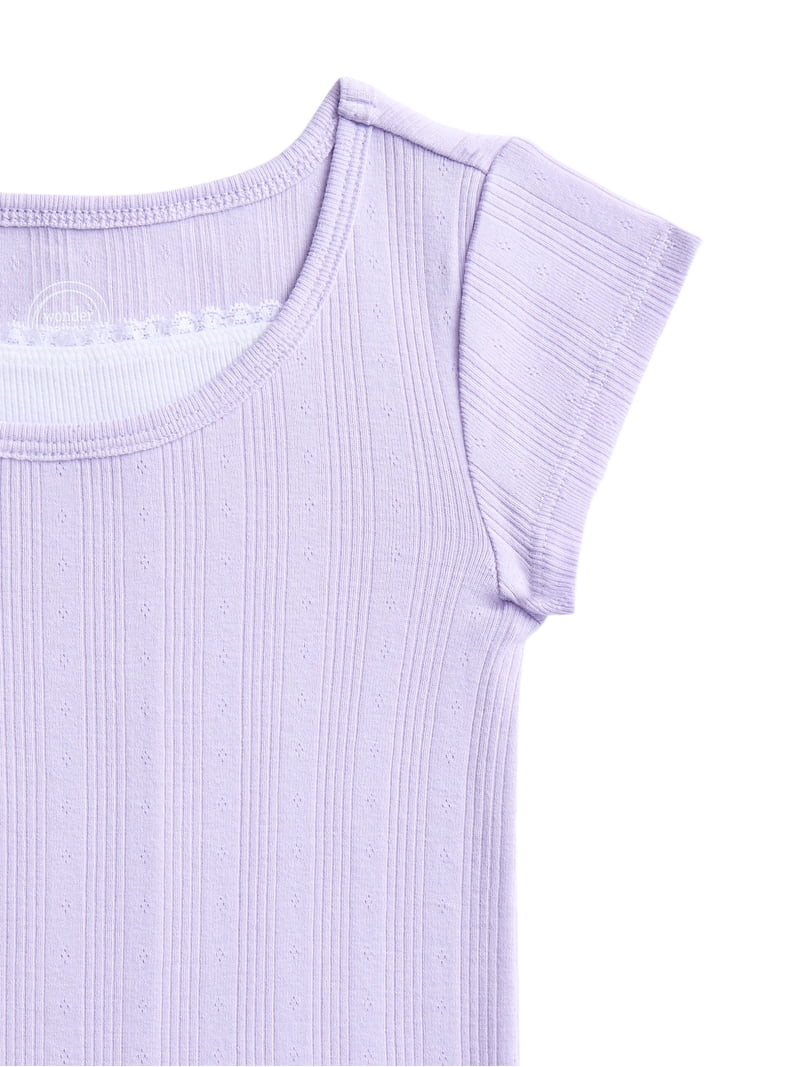 Wonder Nation Girls Pointelle Lace Top with Short Sleeves, Sizes 4-18, Plus | Walmart (US)