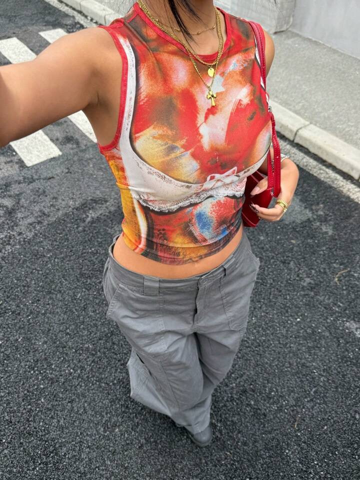 SHEIN Muchic Summer  Rave Outfits  All-Over Print Knitted Sleeveless Casual Tank Top For Women | SHEIN