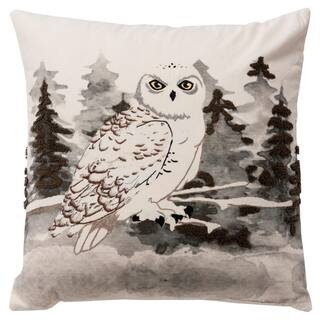 Rizzy Home Holiday Ivory/Gray Owl Cotton 20 in. x 20 in. Poly Filled Decorative Throw Pillow PILT... | The Home Depot