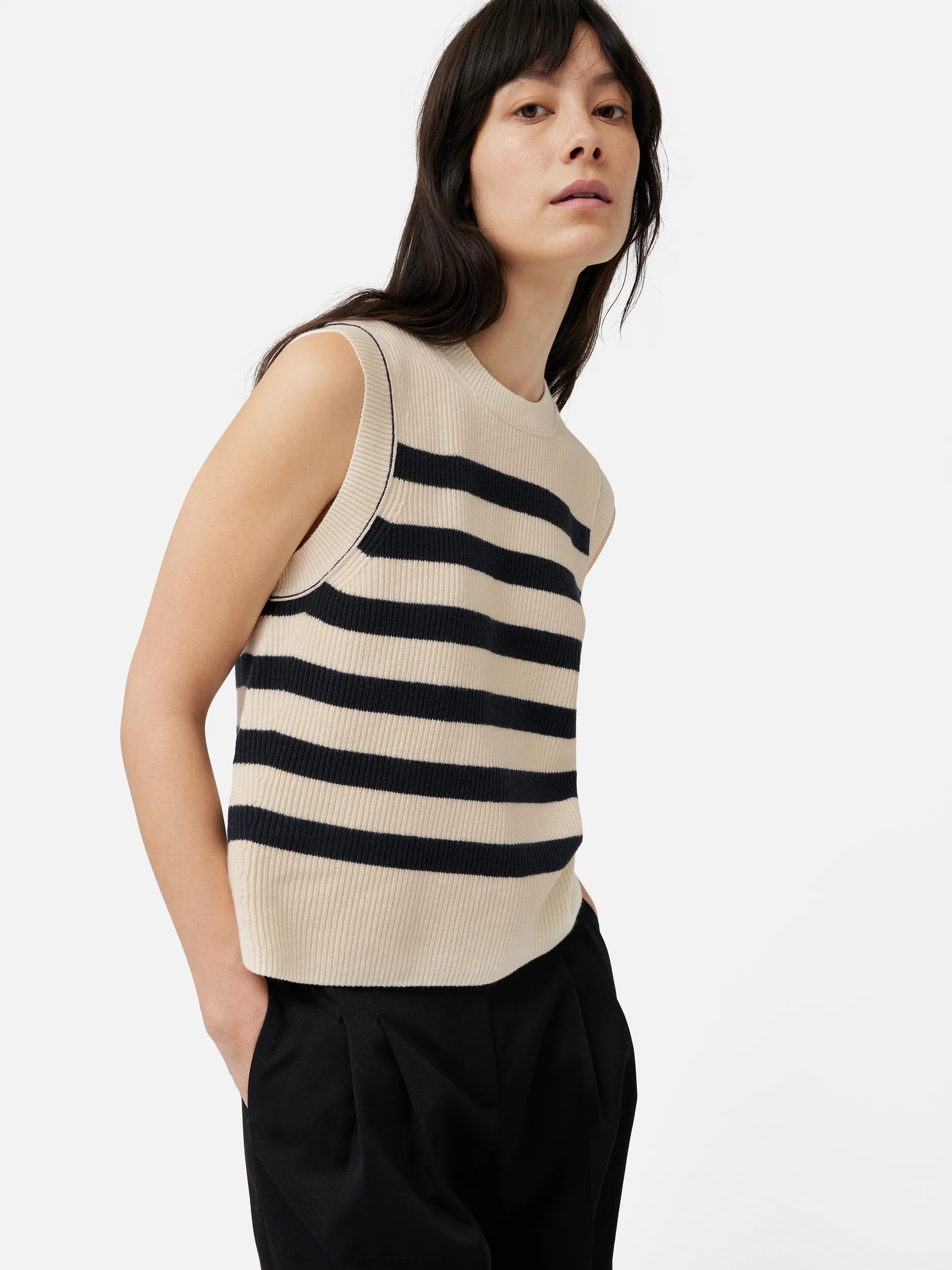 Cotton Blend Stripe Crew Tank | Jigsaw (UK)
