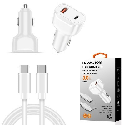36W PD Dual Ports Travel Car Charger Adapter Fast Charging with USB-C to Type-C Cable | Target