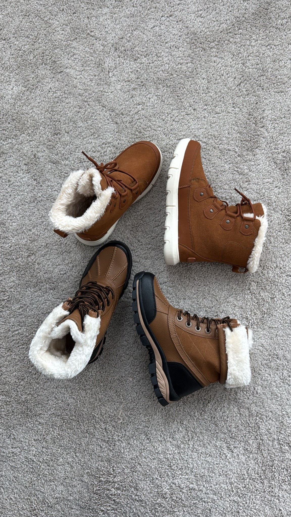 Winter boots! The top pair is like a sneaker/boot hybrid, very comfy!! The bottom pair have a harder exterior and our waterproof. Both are true to size.  

#LTKPetite #LTKMidsize #LTKootd