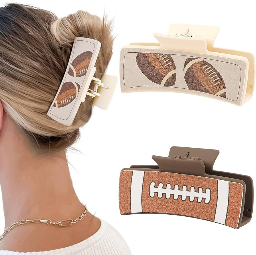 Football Hair Clips, Leather Square Hair Clips Party Accessories for Game Day, 4” Western Hair ... | Amazon (US)