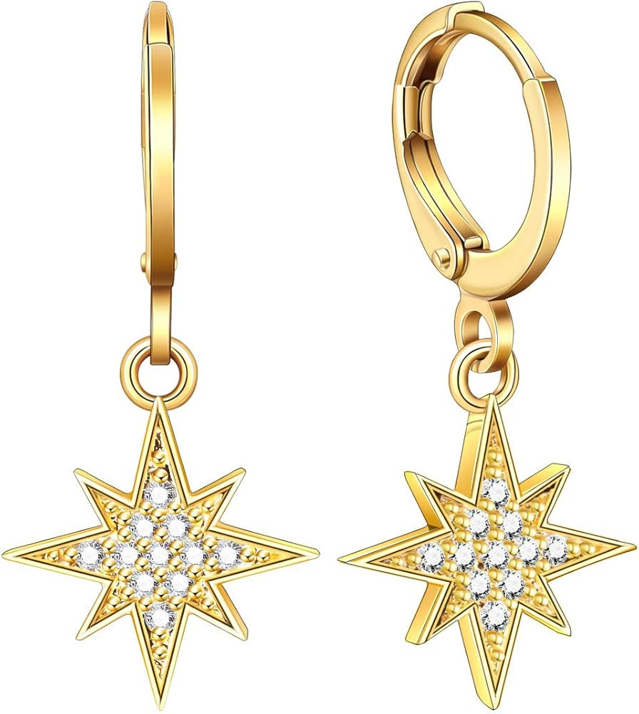 Ldurian Small Hoop Earrings, 14K Gold Plated Huggies, Sparkling CZ Charm Hoops, Dainty Dangle Ear... | Amazon (US)