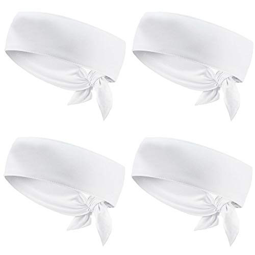 White Head Tie Headband, Sweat Wicking Tennis Tie Headbands, Quickly Dry Sweatband for Men Women, Ninja Karate Head Wraps, Basketball, Running, Workout (White 4 Pack) | Amazon (US)