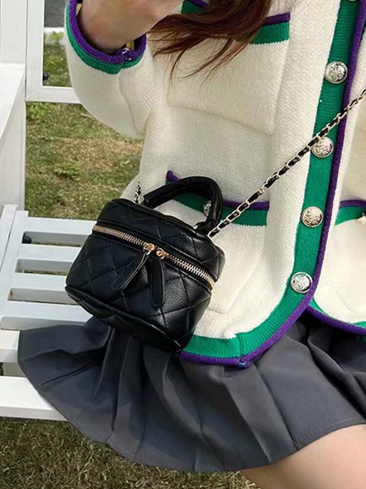 Mini Argyle Quilted Chain Bucket Bag | SHEIN