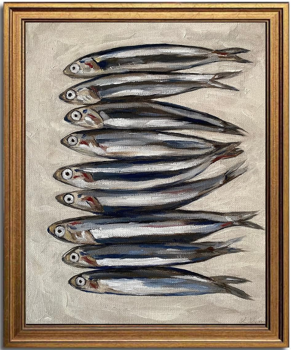 KBKBART Gold Framed Wall Art Kitchen Decor, Vintage Kitchen Wall Art Prints Sardine Still Life Fa... | Amazon (US)