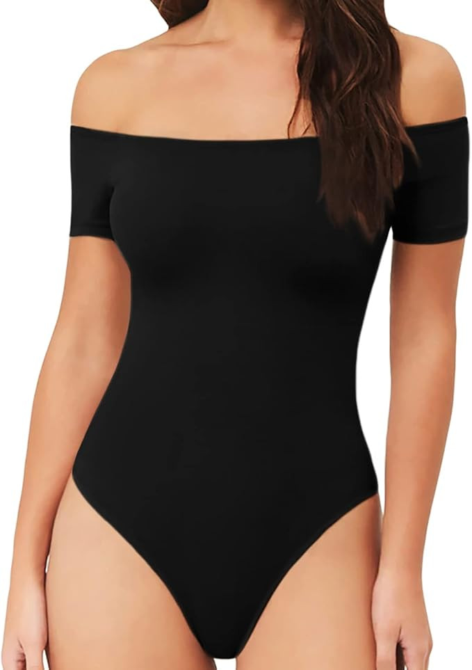 MANGOPOP Womens Off Shoulder Short Sleeve Long Sleeve Tops T Shirt Bodysuit Jumpsuit | Amazon (US)