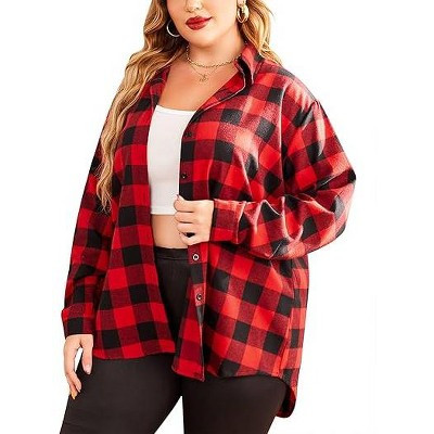 Zeagoo Women's Flannel Shirts Plaid Button Down Long Sleeve Shirt Casual Boyfriend Oversized Shacket Work Tops-YDL6-26W | Target
