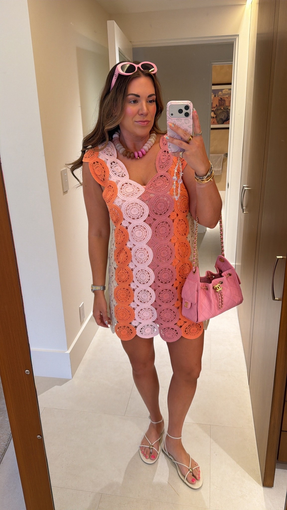 curvy midsize crochet pink and orange outfit for the summer! 🩷🧡 wearing size large in dress and ordered the slip separate. i sized wayyy down to an xs so it wouldn’t show! cutest outfit for vacation!

#LTKSeasonal #LTKMidsize #LTKTravel