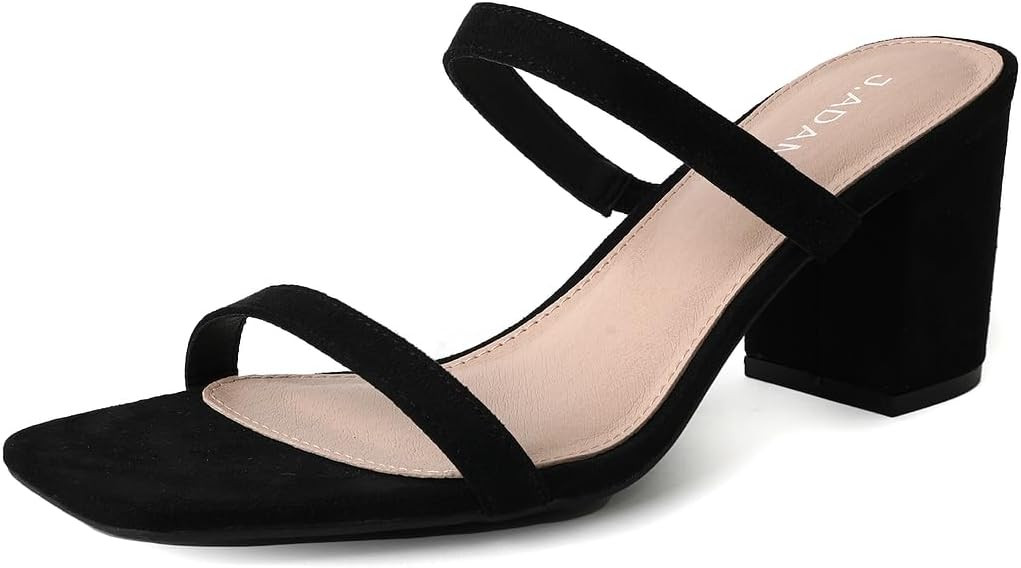 J. Adams Stormi Heeled Sandals Women Dressy Summer Flat Mules- Square Toe Double Band Low Block H... | Amazon (US)