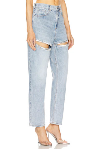AREA Crystal Slit Jeans in Light Blue from Revolve.com | Revolve Clothing (Global)