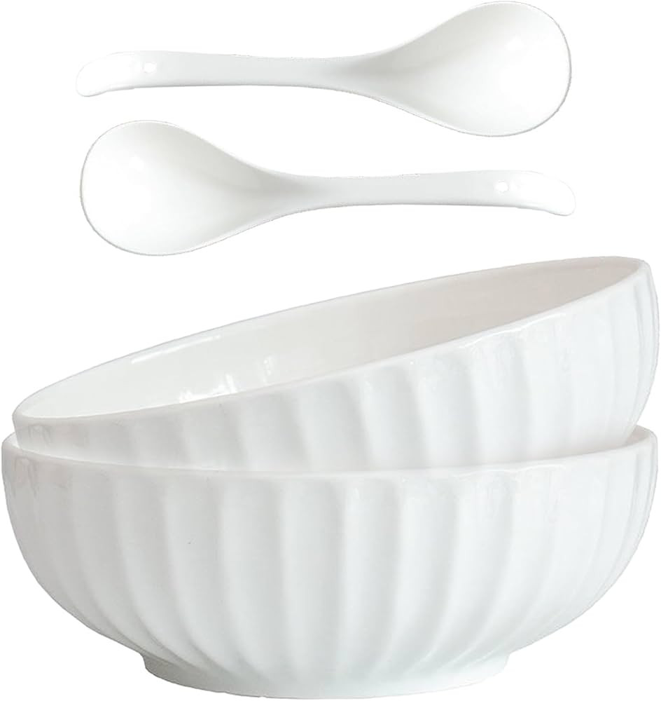 4 Quarts 2 Pcs Extra Large White Serving Bowls with Free Spoons, 12 inch Oversized Big Salad Bowl... | Amazon (US)