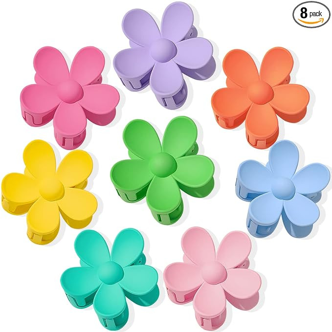 Flower Hair Clips 8PCS, Large Claw Clips for Women Girls Thick Thin Hair, Strong Hold Non slip Bi... | Amazon (US)