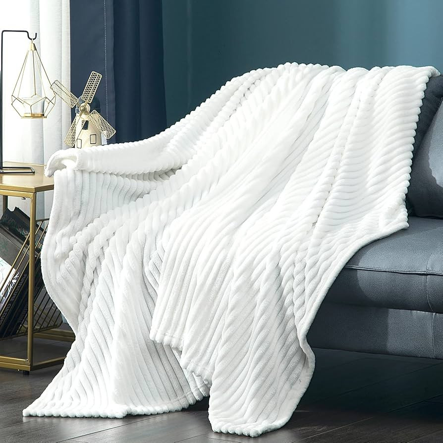 Vessia Flannel Fleece White Throw Blanket(50X70 Inch), Lightweight Couch White Blanket, Warm and ... | Amazon (US)