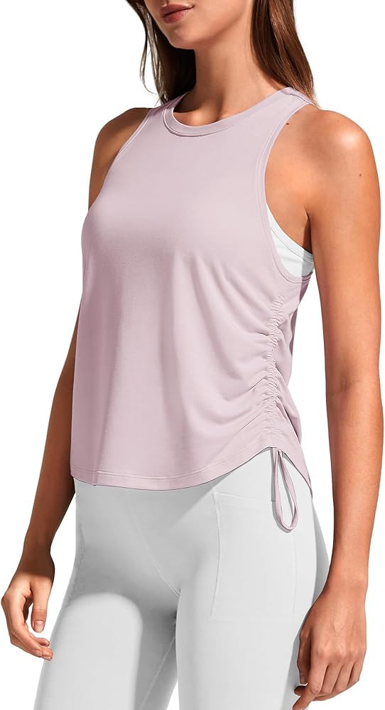 Amazon.com: G4Free Women's Work Out Tank Tops Ruched Side Razorback High Neck Yoga Top Drawstring... | Amazon (US)