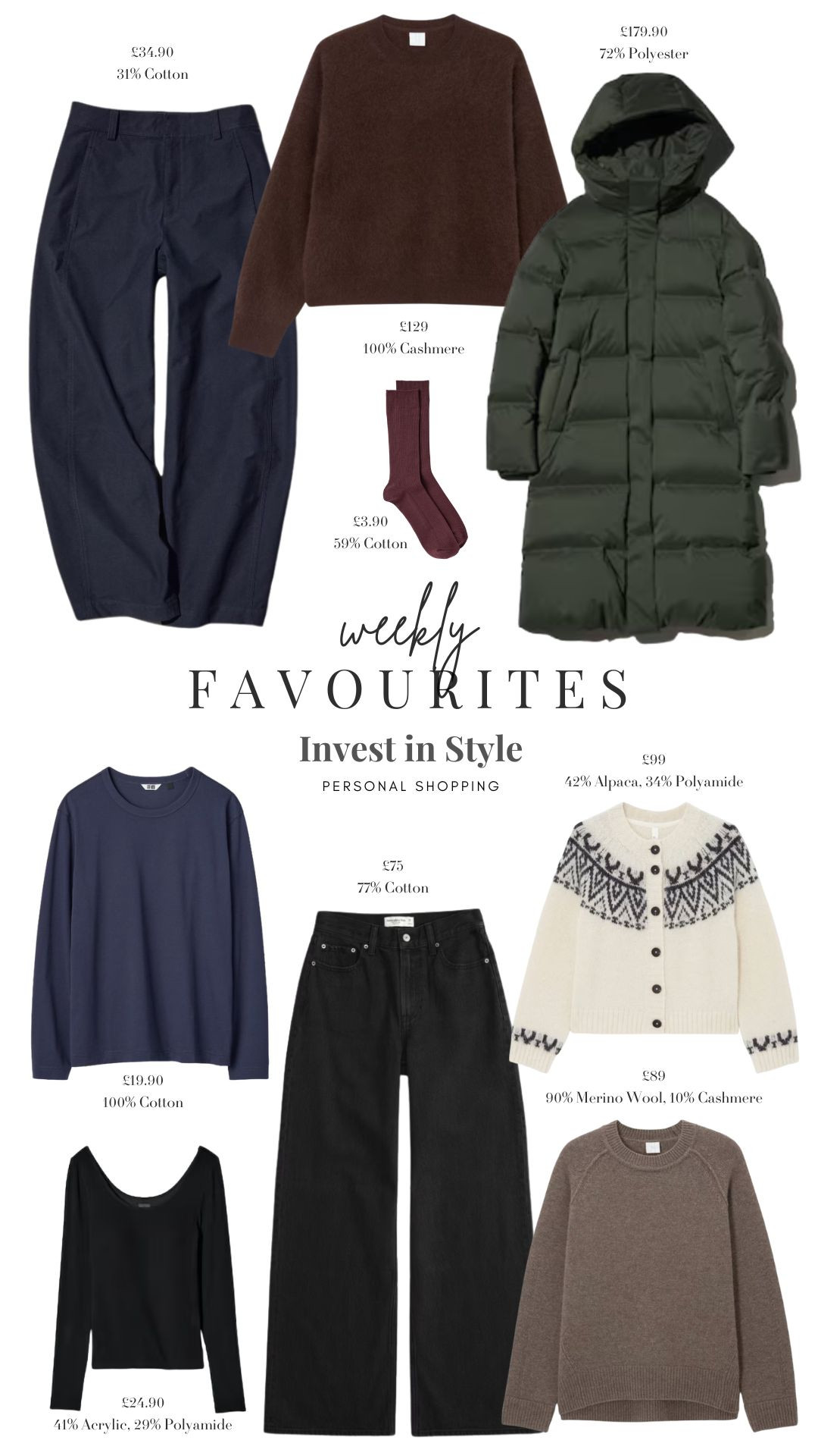 Weekly Favourites 🍁

Autumn Style, Autumn Fashion, Autumn Outfit, Wardrobe Staples, Knitwear, Black Jeans, Uniqlo Trousers, Puffer Coat, Thermal Wear

#LTKeurope #LTKautumn #LTKuk