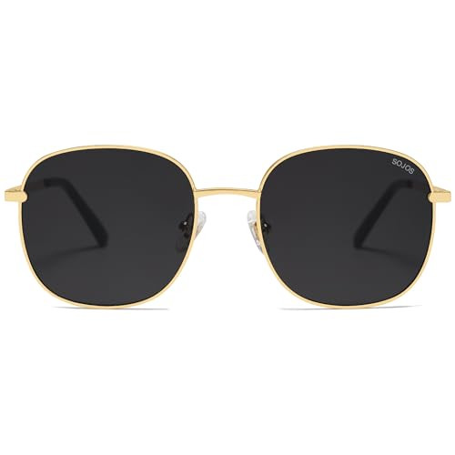 SOJOS Classic Trendy Square Sunglasses for Women Men Cute Big Frame Gold Shades SJ1137, Bright Gold/Grey | Amazon (US)