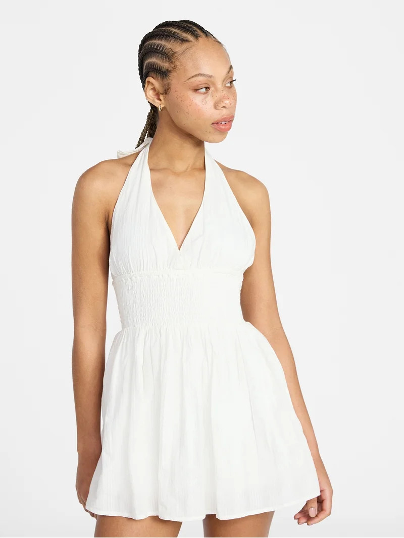 No Boundaries Smocked Cotton Halter Mini Dress, Women's XXS-XXL | Walmart (US)