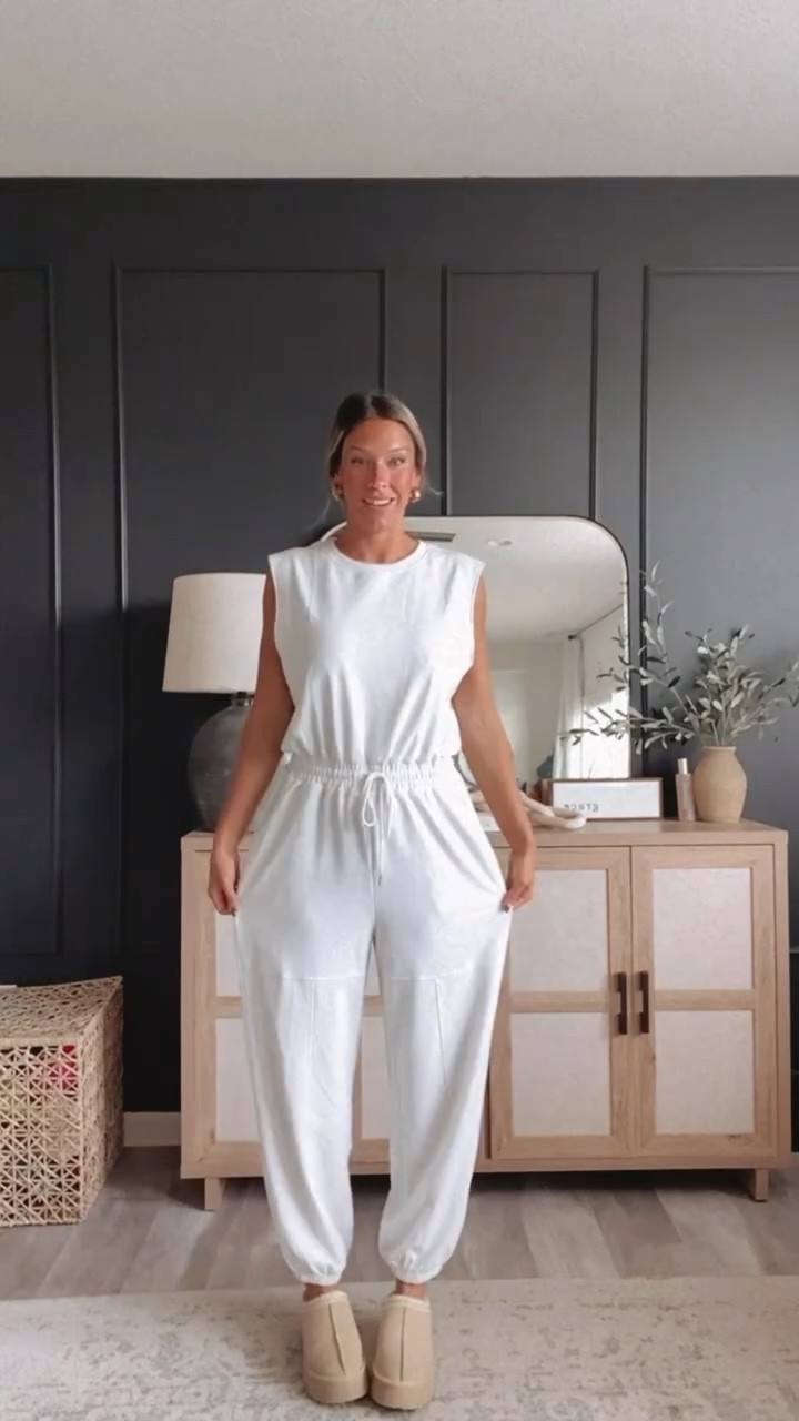 She is too good to keep to myself! Comment 🤎 JUMPSUIT 🤎 and the details will come straight to your inbox! Never in a million years thought @amazon would be filling up my closet with affordable + good quality pieces. This drawstring jumpsuit is my absolute fav find with its peek a boo back, slouchy pants and elastic waistband! 

jumpsuits, amazon jumpsuits, free people jumpsuits, casual jumpsuits, fall jumpsuits, cozy jumpsuits, Jumpsuits for Women, Casual Summer Sleeveless 2024 Romper, One Piece Outfit, Active Workout Lounge Jumpsuits, Pockets, open back jumpsuit, crewneck, open back, elastic waist, drawstring, cap sleeve, wide leg, two pockets, solid color