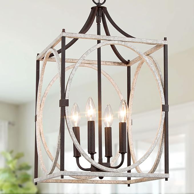 Farmhouse Chandelier, 4-Light Rustic Chandelier, Lantern Pendant Light for Foyer, Dining Room, Ki... | Amazon (US)