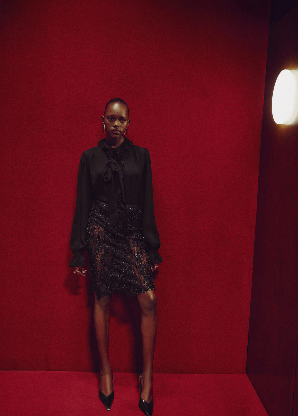 Ruffled blouse with scarf black - Woman - 0 - MANGO | Mango (US/MX/AU)