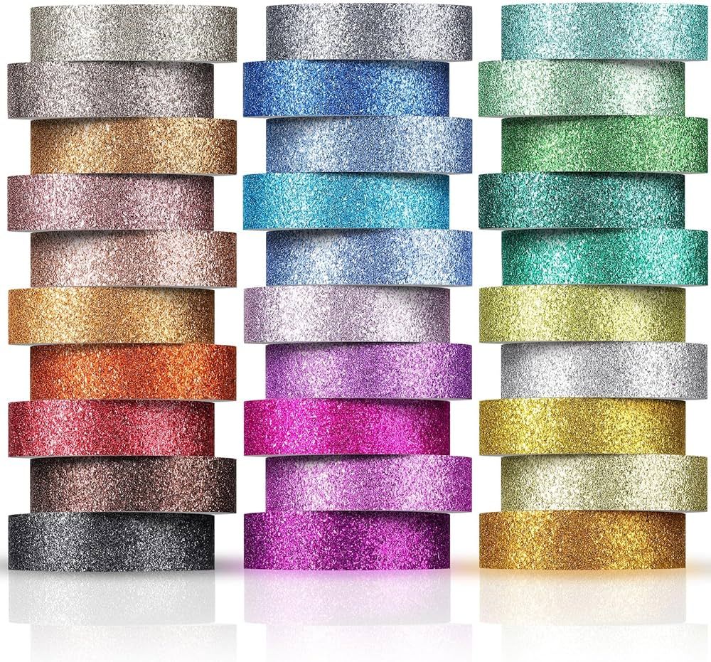 Eaasty 30 Rolls 66 Yards Long 0.4 Inch Wide Glitter Washi Tape 30 Colors Colored Masking Tape Dec... | Amazon (US)