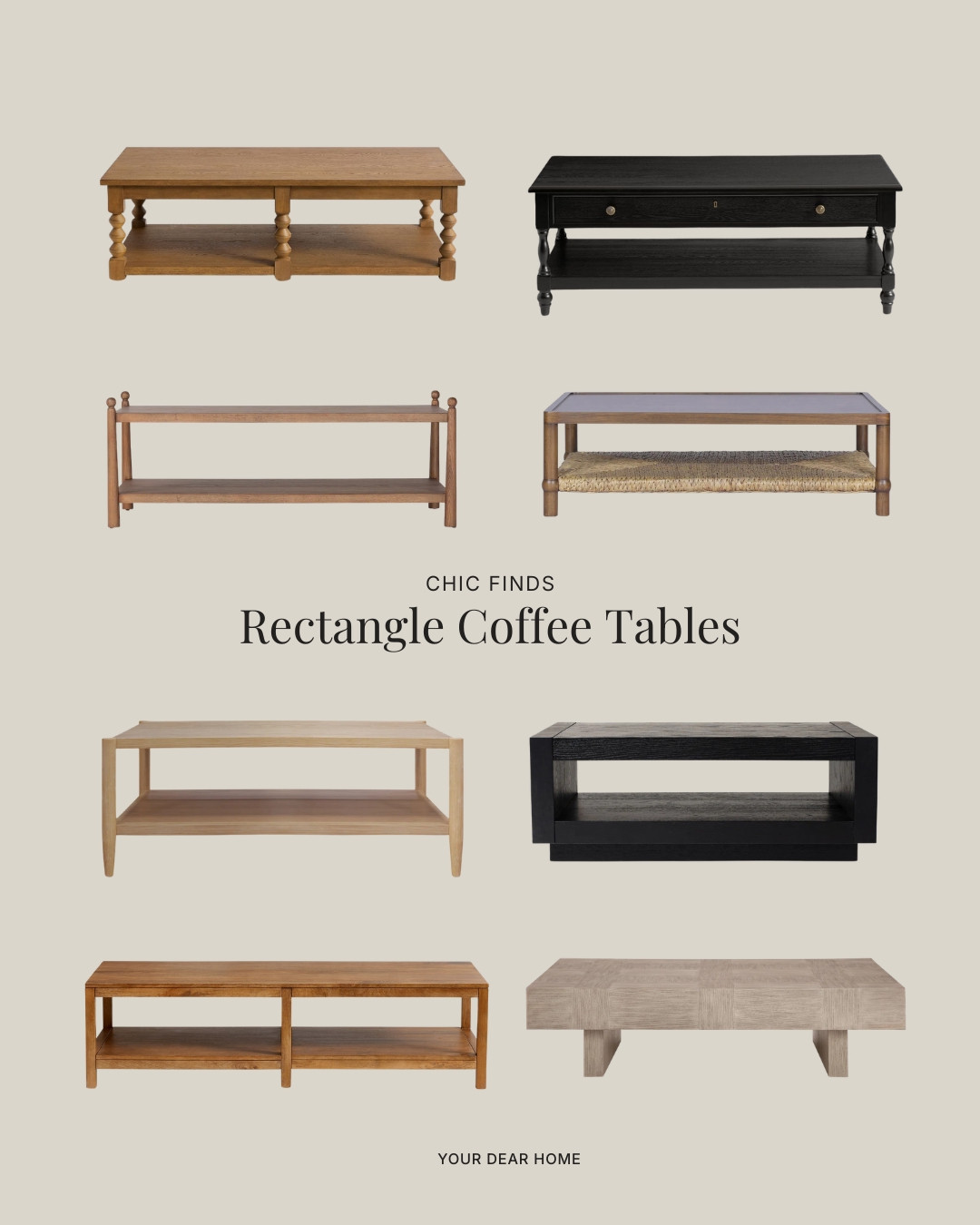 A rectangle coffee table is the easiest base to build a look around. Clean lines, plenty of surface, and perfect for layering decor without it feeling cluttered. 

 #LTKHome