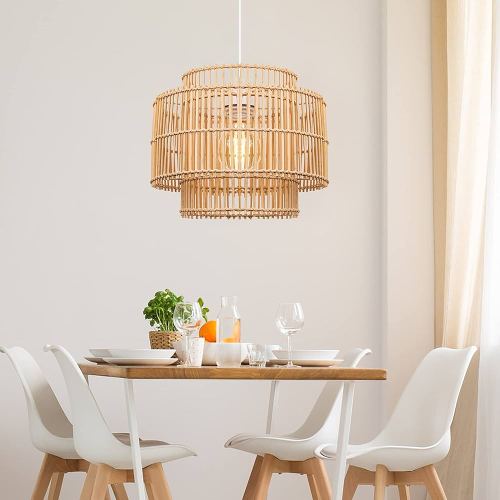 1 Light Boho Beach Woven Rattan Pendant Lighting,Handwoven Ceiling Pendant Lighting for Kitchen R... | Amazon (US)