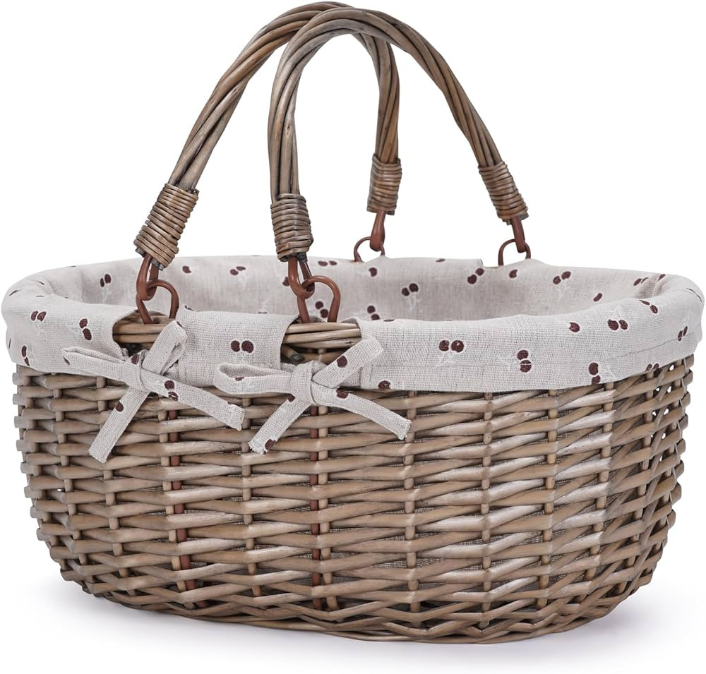 G GOOD GAIN Oval Picnic Basket with Folding Handles, Willow Hand Woven Shopping Basket, Bath Toy ... | Amazon (US)