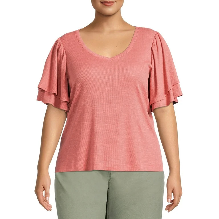 Terra & Sky Women's Plus Size Double Layered Sleeve Top | Walmart (US)