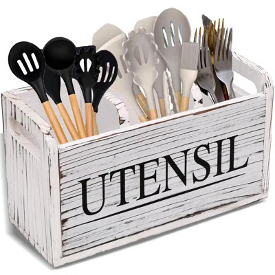 Kitchen Utensil Holder Cooking Utensil Organizer Wooden Utensil Holder For Kitchen Counter,Farmhouse Flatware Utensil Organizer Storage Box-With(3Comp | Wayfair North America