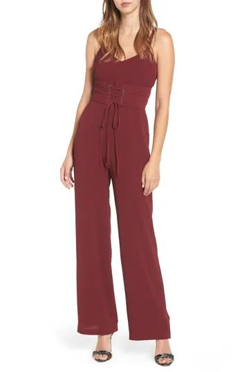 Women's Wayf Riply Corset Jumpsuit, Size X-Small - Burgundy | Nordstrom