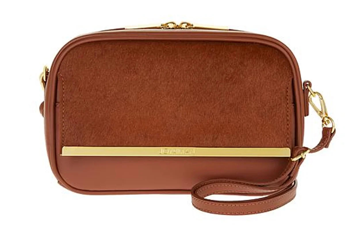 JOY & IMAN Luxe Leather & Calf Hair Crossbody Bag with RFID ~ Brown Cognac | Walmart (US)