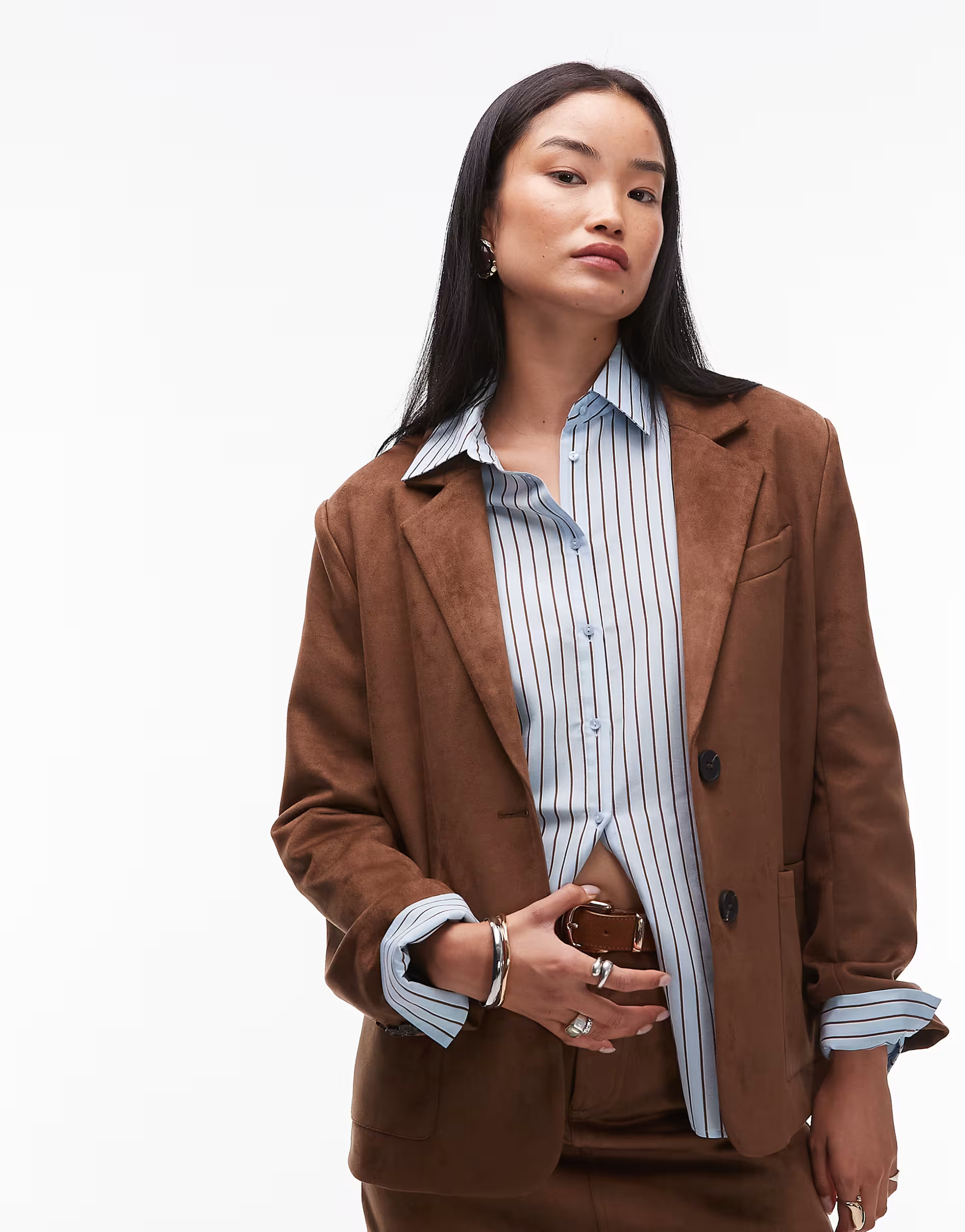 4th & Reckless Plus faux suede pocket front tailored blazer in camel - part of a set | ASOS (Global)