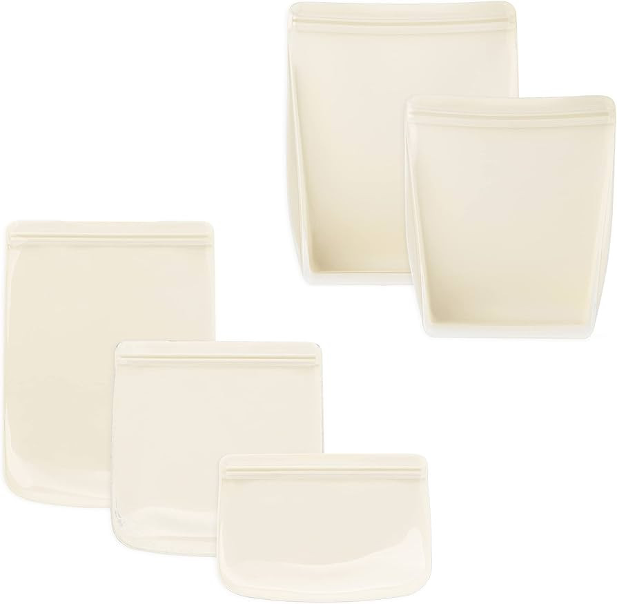 W&P Porter Silicone Reusable Storage Bags, Variety 5 Pack (10oz, 34oz, 46oz, 36oz, 50oz), Cream, ... | Amazon (US)