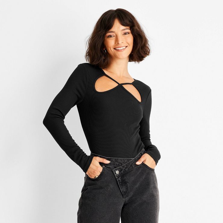 Women's Ribbed Cut Out Neck Bodysuit - Future Collective™ with Kahlana Barfield Brown | Target
