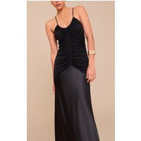 Black Ruched Detail Satin Maxi Slip Dress | PrettyLittleThing US
