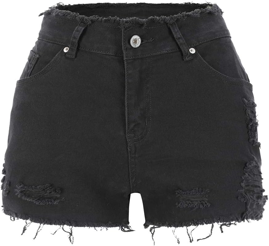 THUNDER STAR Ripped Jean Shorts for Women Mid Rise Frayed Raw Hem Stretchy Denim Shorts | Amazon (US)
