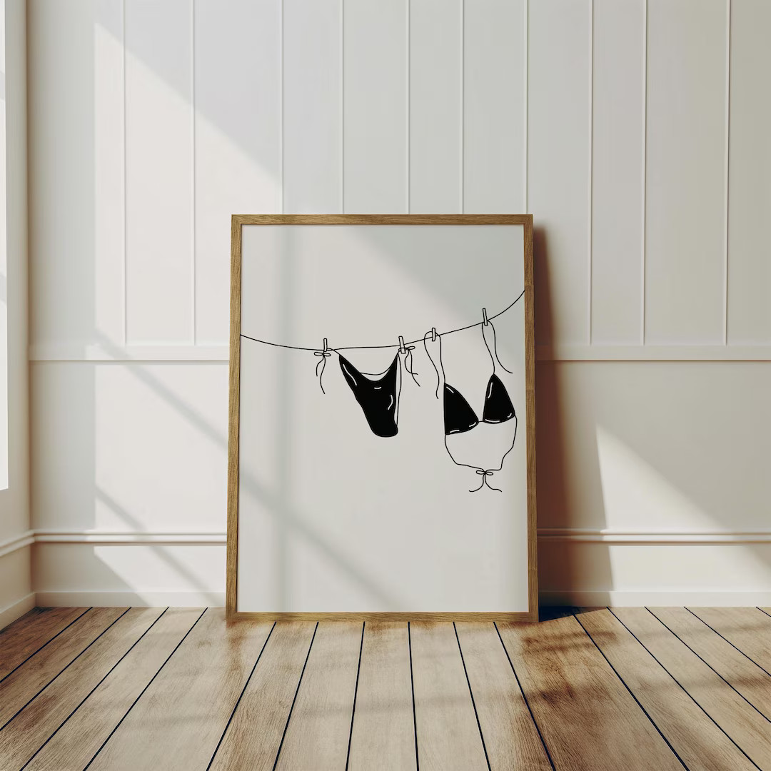 Black Bikini Print Coastal Cowgirl Decor, Digital Swimsuit Poster, Beach Wall Art, Ocean Island A... | Etsy (US)