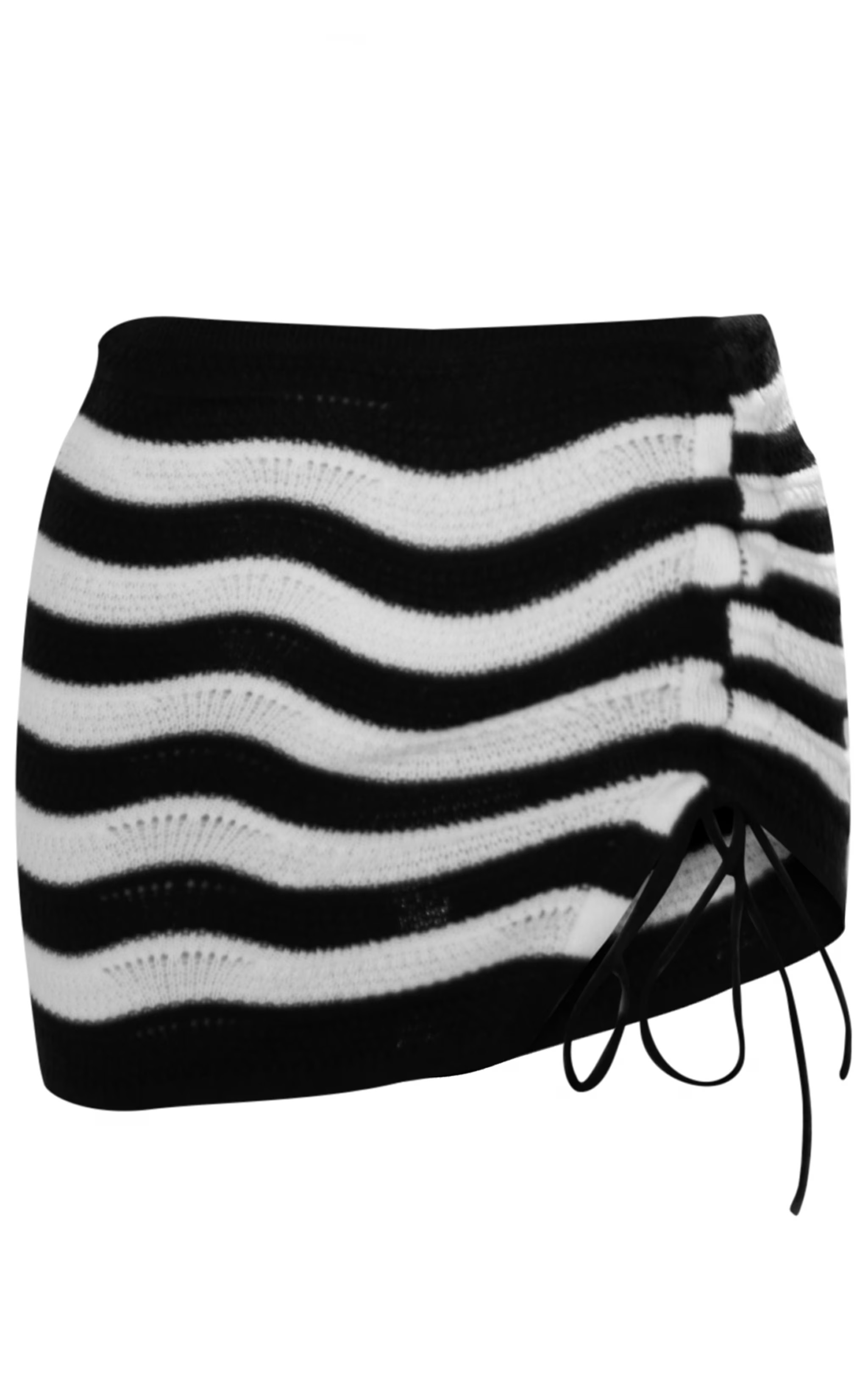 Monochrome Wave Knit Side Tie Mini Skirt | PrettyLittleThing US