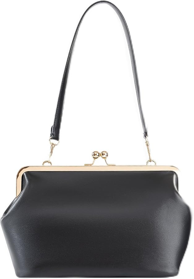 Kiss Lock Purse and Handbag for Women, Large Leather Kisslock Frame Clutch Shoulder Bag Tote | Amazon (US)