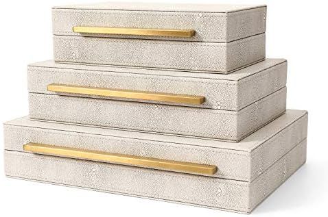 Kingflux Faux Ivory Shagreen Leather Set of 3 Pcs Decorative Boxes, Storage Boxes Jewelry Organizer, | Amazon (US)